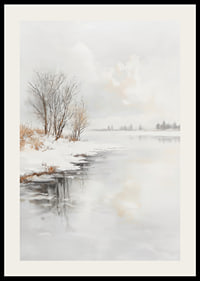 Winter landscape with frozen trees and ice on the riverbank-2