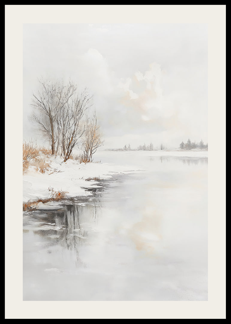 Winter landscape with frozen trees and ice on the riverbank-12
