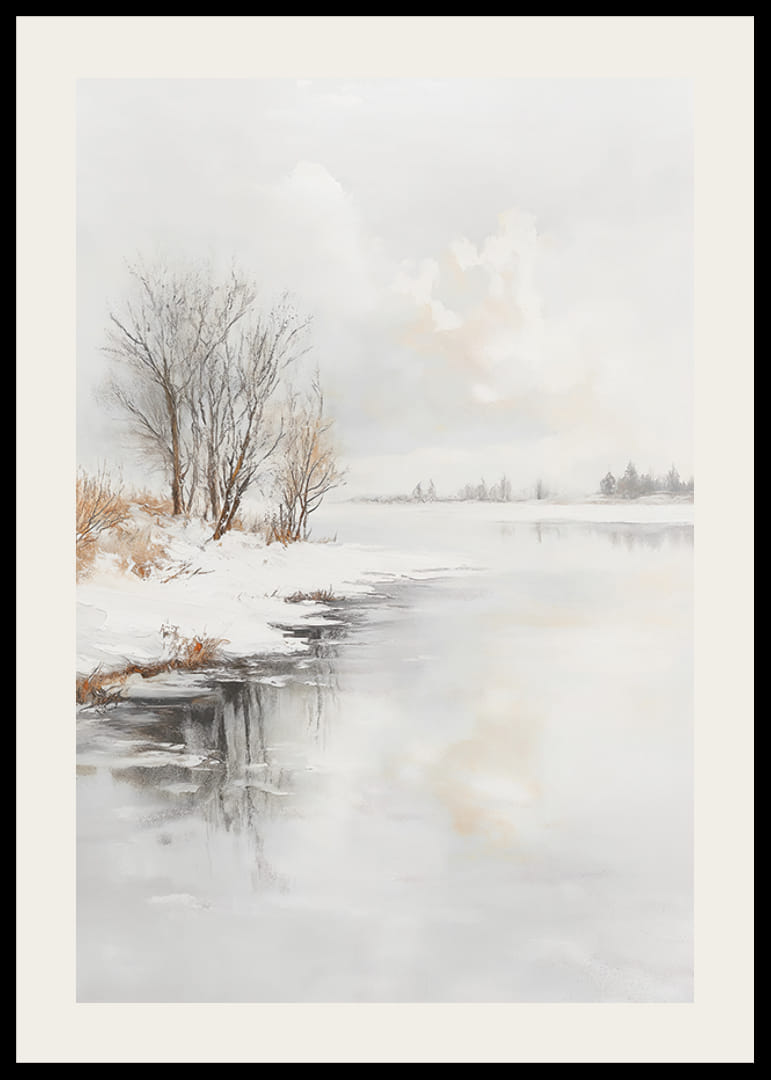 Téli táj fagyott fákkal és jéggel a folyóparton-12