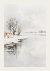 Winter landscape with frozen trees and ice on the riverbank-3