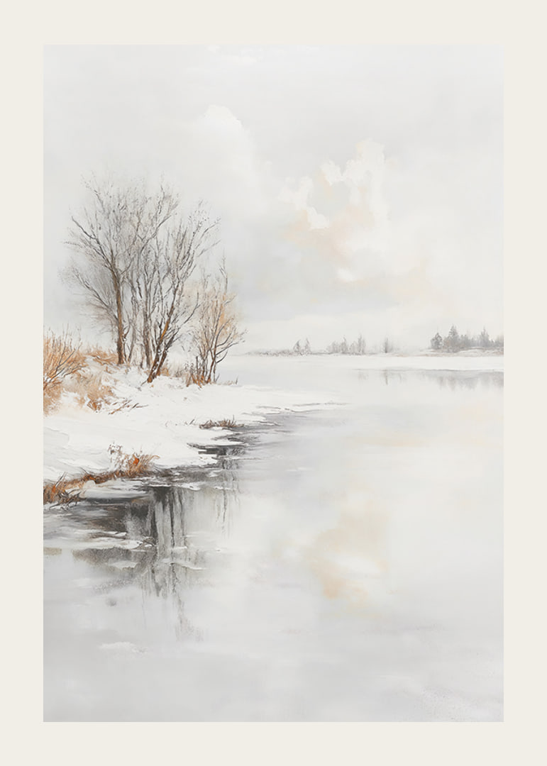 Winter landscape with frozen trees and ice on the riverbank-12