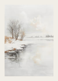 Téli táj fagyott fákkal és jéggel a folyóparton-3