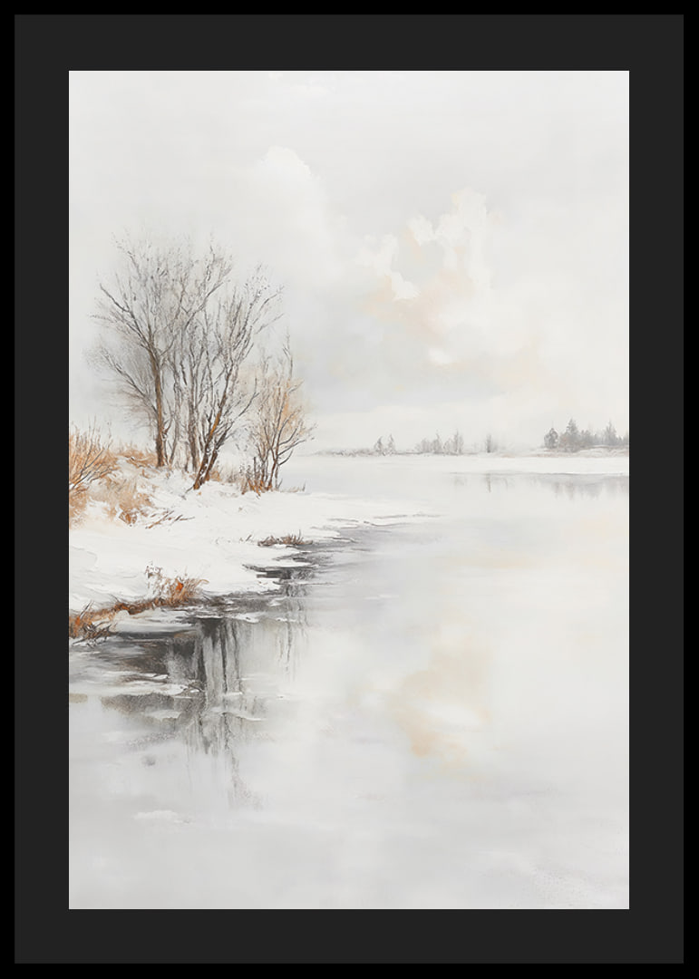 Winter landscape with frozen trees and ice on the riverbank-12