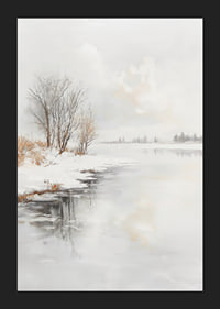 Winter landscape with frozen trees and ice on the riverbank-5