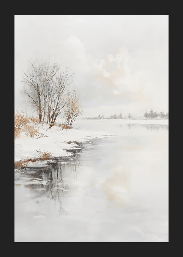 Winter landscape with frozen trees and ice on the riverbank-12