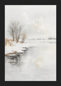 Téli táj fagyott fákkal és jéggel a folyóparton-5