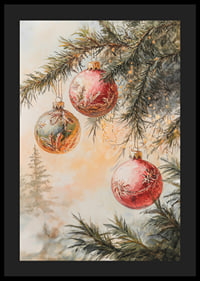 Painted Christmas tree branch with three balls in red and green-4