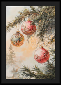 Bemalter Weihnachtsbaumzweig mit drei Kugeln in Rot und Grün-4