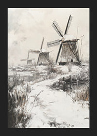 Illustrated windmills in winter landscape with snow-5