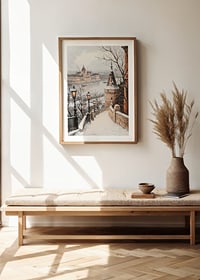 Painted winter view of Budapest's parliament on the snowy Danube-8