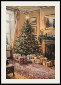 Painted Christmas tree with presents in classic living room-2