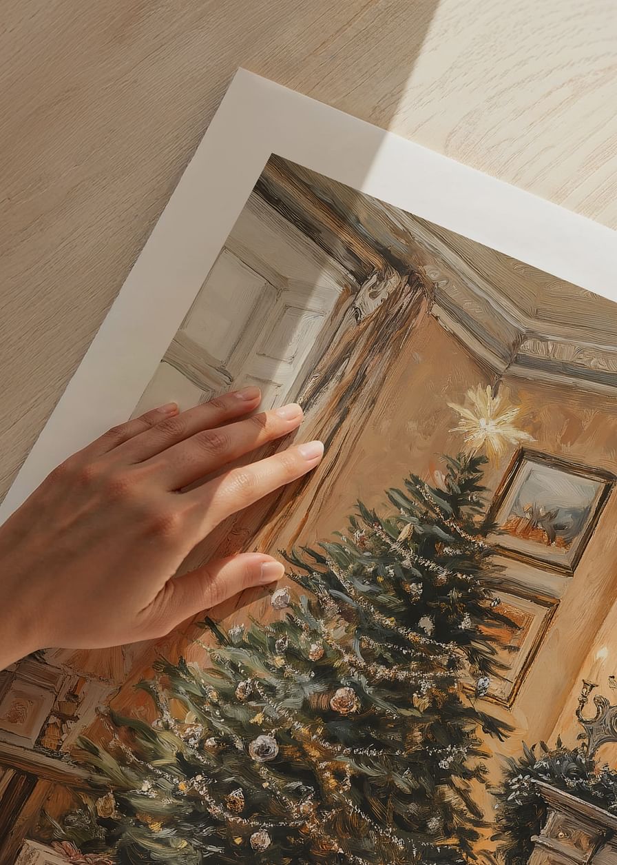 Poster cu un tablou cu o sufragerie decorată de Crăciun-12