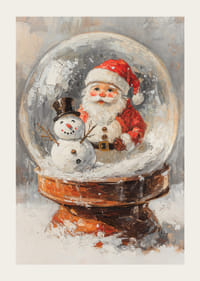 Maľovaná snehová guľa so Santa Clausom a snehuliakom v teplých farbách-3