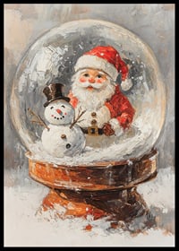 Målad snöglob med jultomte och snögubbe i varma färger-6