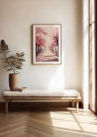 Oil painting of avenue with pink cherry trees in bloom-8