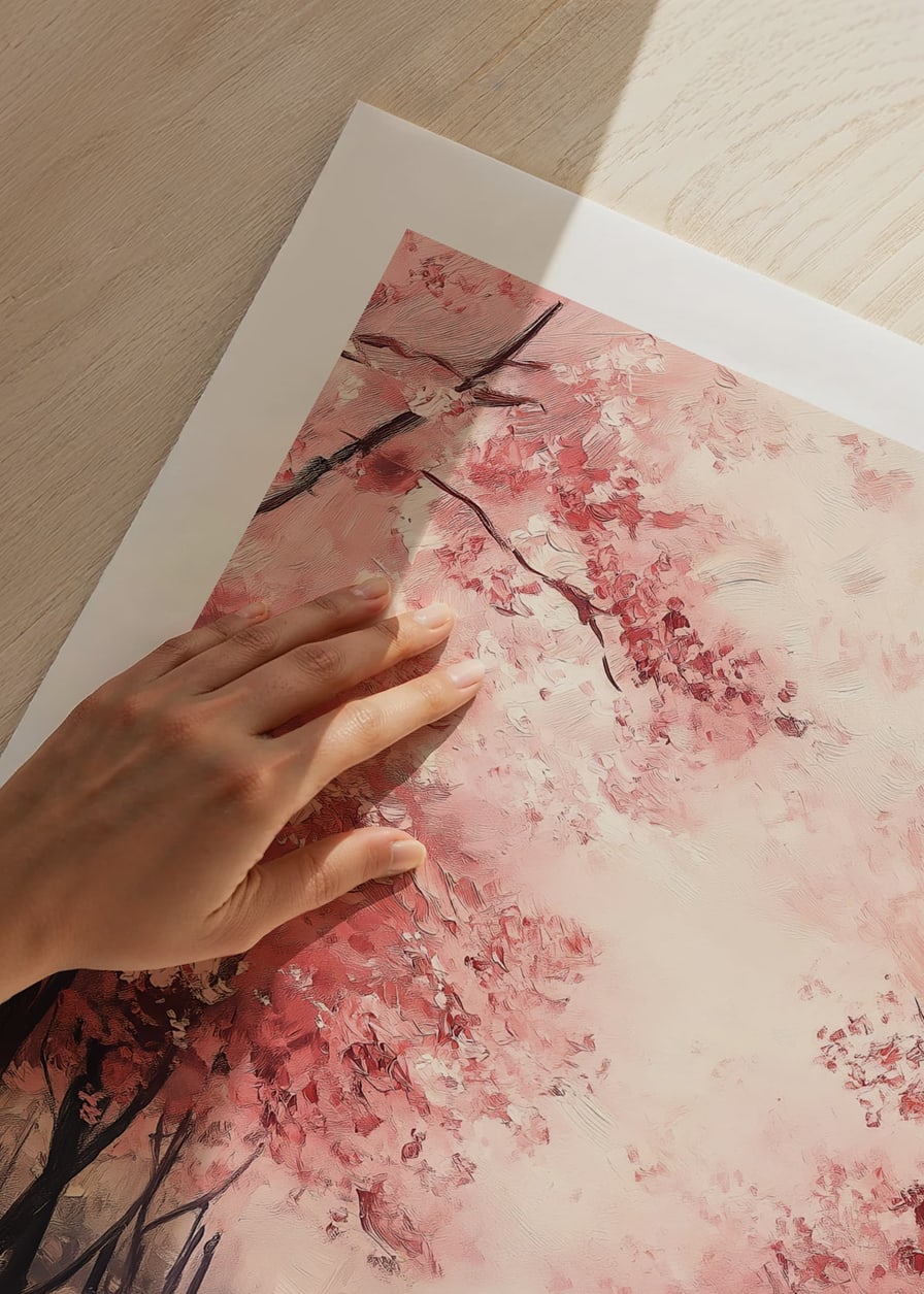 Oil painting of avenue with pink cherry trees in bloom-12
