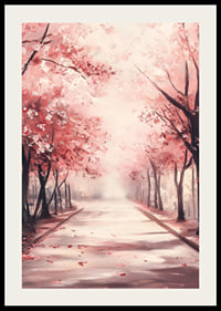 Oil painting of avenue with pink cherry trees in bloom-2