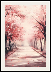 Oljemålning av allé med rosa körsbärsträd i blom-2