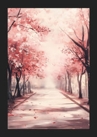 Oljemålning av allé med rosa körsbärsträd i blom-5