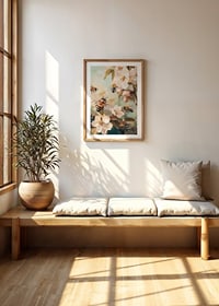 Oil painting of bees around white flowering apple branches-8