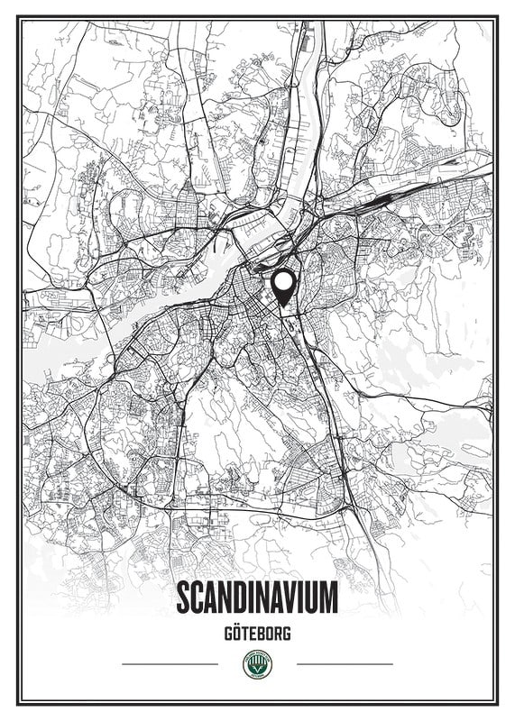 Poster Frölunda HC Scandinavium Göteborg Karta B&W
