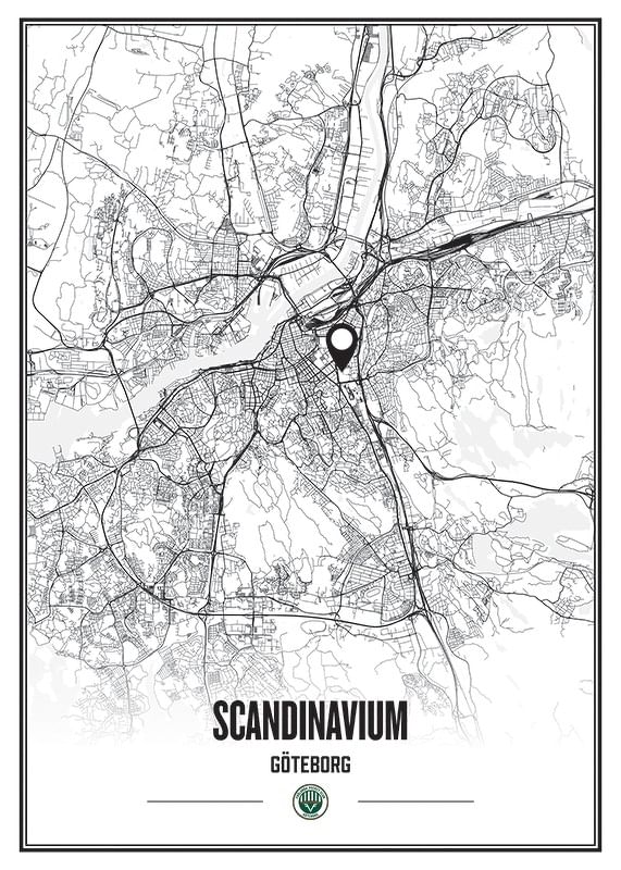 Poster Frölunda HC Scandinavium Göteborg Karta B&W