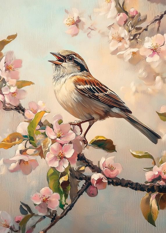 Celui qui attrape un oiseau chanteur parmi les branches fleuries-12