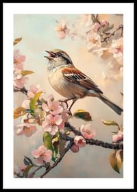 Celui qui attrape un oiseau chanteur parmi les branches fleuries-0
