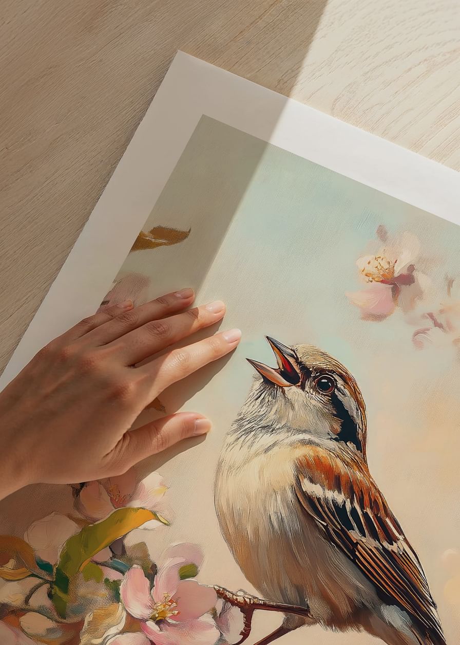 Celui qui attrape un oiseau chanteur parmi les branches fleuries-12