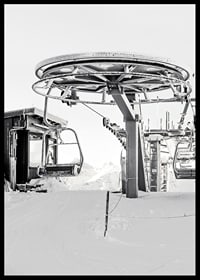 Black and white ski lift station in winter landscape with snow-covered details-6