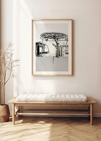 Black and white ski lift station in winter landscape with snow-covered details-8