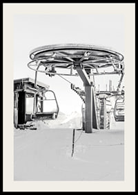 Black and white ski lift station in winter landscape with snow-covered details-2