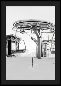 Black and white ski lift station in winter landscape with snow-covered details-4