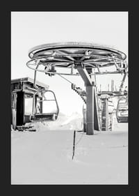 Black and white ski lift station in winter landscape with snow-covered details-5