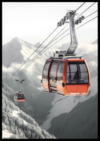 Photographic gondola lift over snow-capped alpine mountain peaks-6