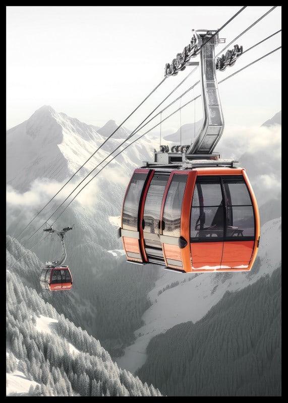 Photographic gondola lift over snow-capped alpine mountain peaks-12