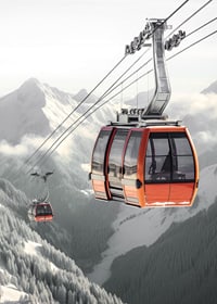 Photographic gondola lift over snow-capped alpine mountain peaks-7