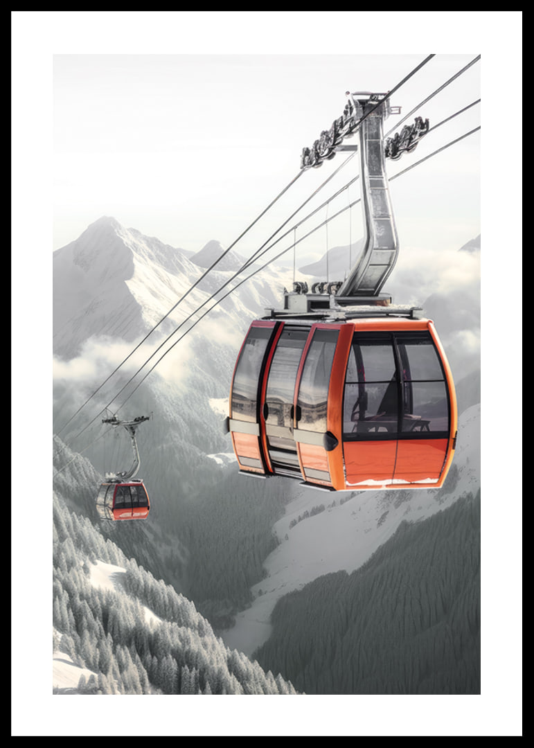 Photographic gondola lift over snow-capped alpine mountain peaks-12