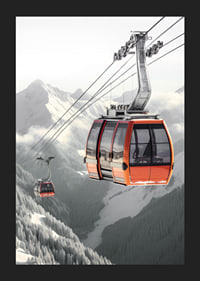 Photographic gondola lift over snow-capped alpine mountain peaks-5