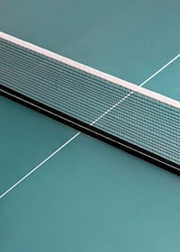 Närbild av pingisbord med nät i grafisk stil och grönt-7