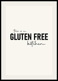 Textmotiv med svart text 'Gluten Free Kitchen' mot beige bakgrund-2