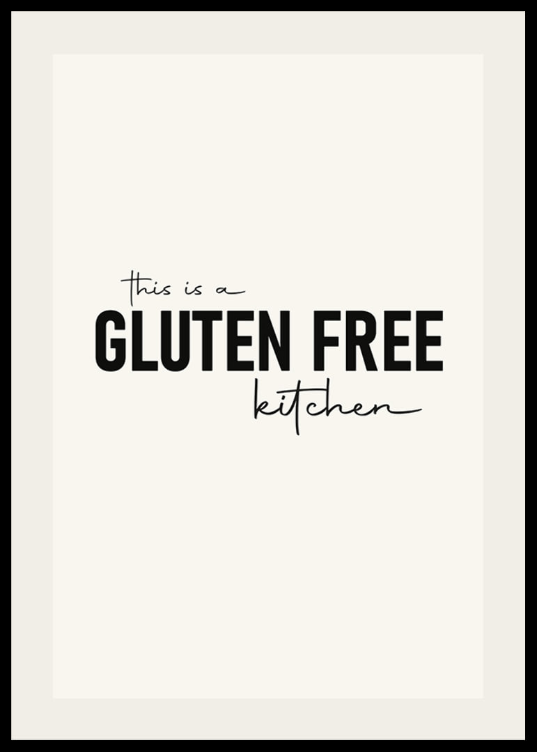 Textmotiv med svart text 'Gluten Free Kitchen' mot beige bakgrund-12