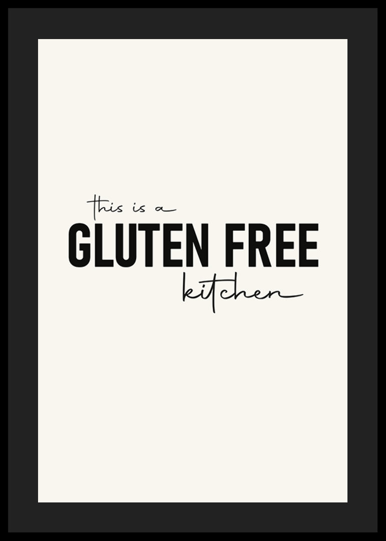 Textmotiv med svart text 'Gluten Free Kitchen' mot beige bakgrund-12
