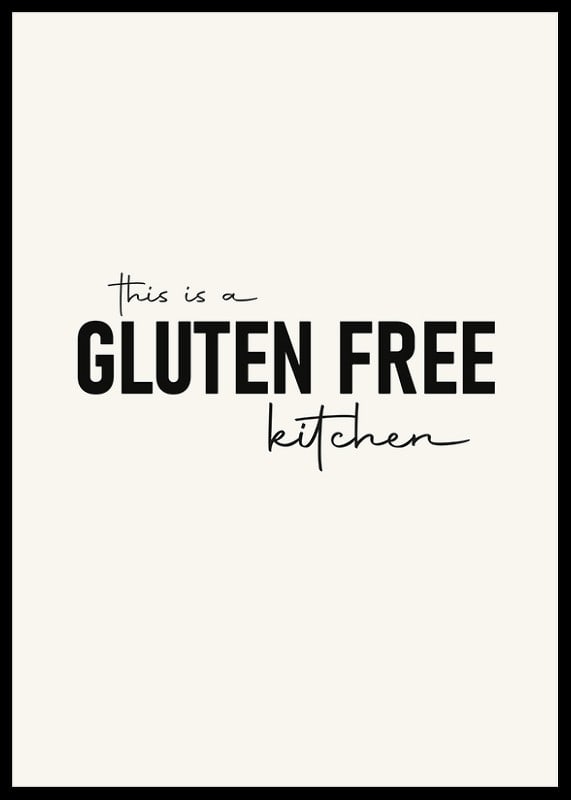 Textmotiv med svart text 'Gluten Free Kitchen' mot beige bakgrund-12