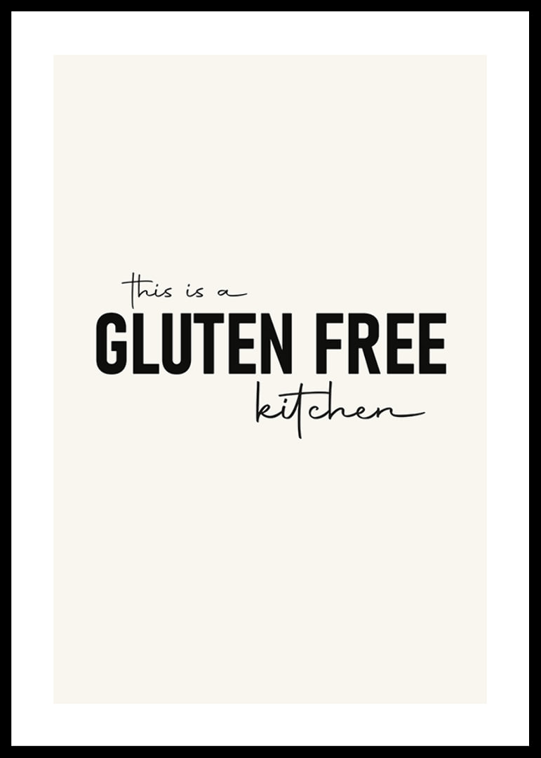 Textmotiv med svart text 'Gluten Free Kitchen' mot beige bakgrund-12