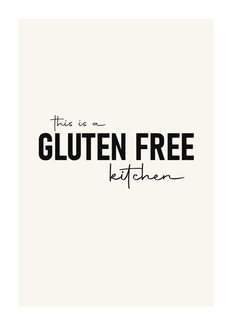 Textmotiv med svart text 'Gluten Free Kitchen' mot beige bakgrund-12