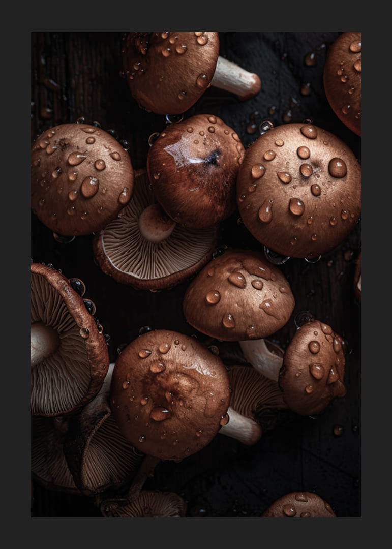 Barna gombákról készült közeli felvétel vízcseppekkel-12