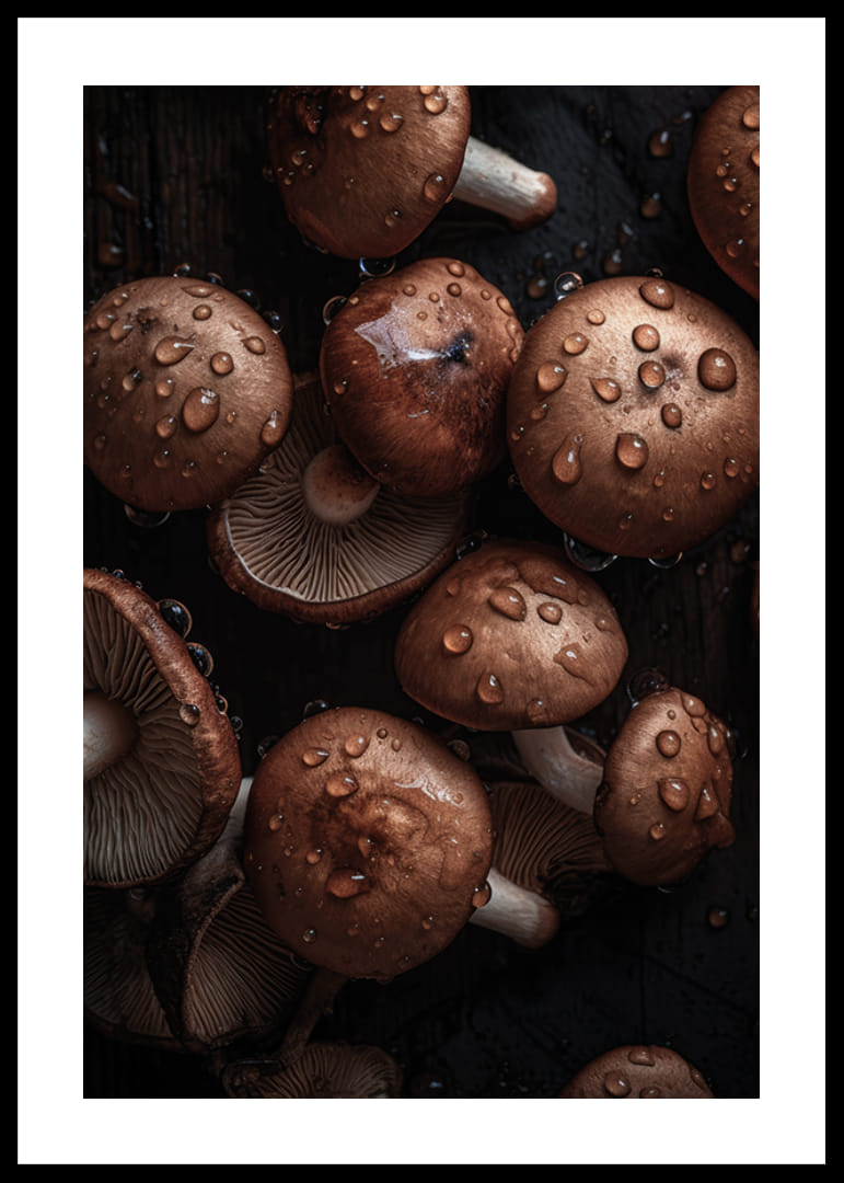 Barna gombákról készült közeli felvétel vízcseppekkel-12