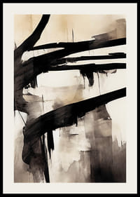 Abstract broad black brush strokes on beige watercolor background-2
