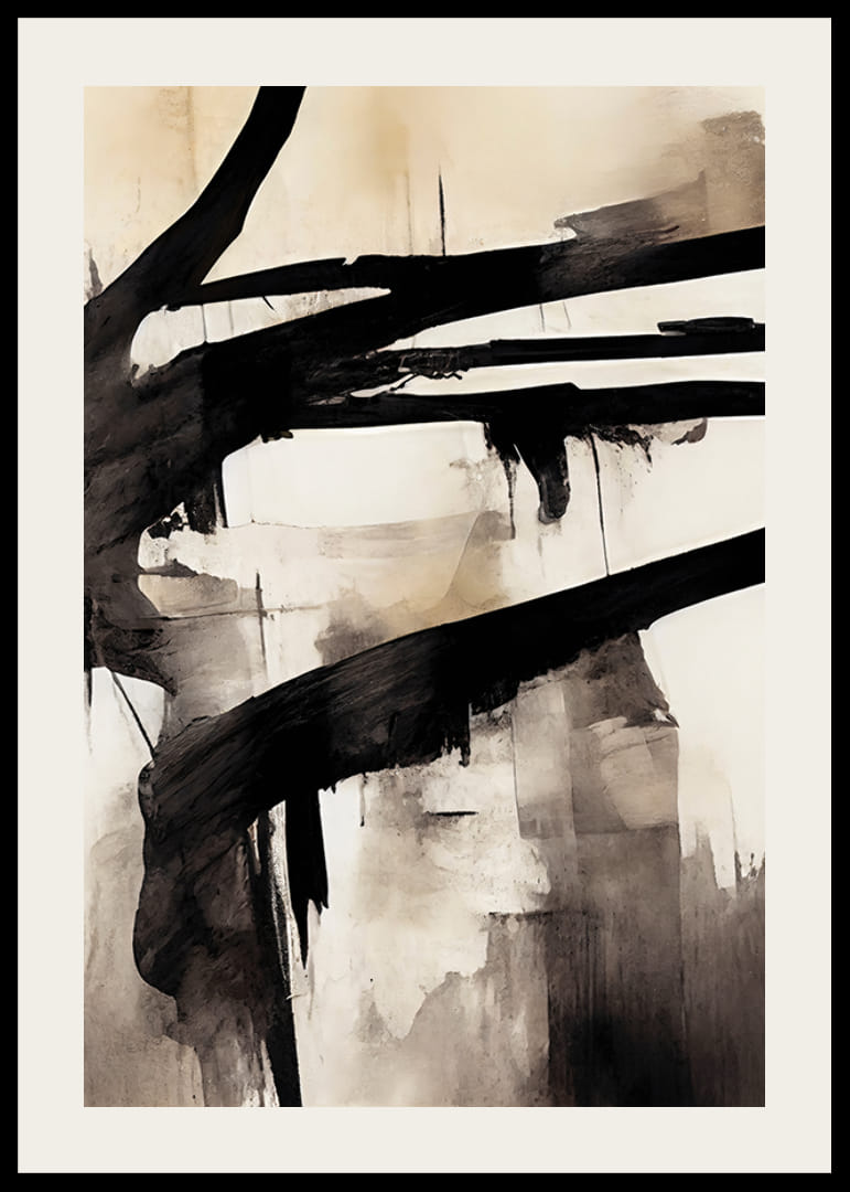 Abstract broad black brush strokes on beige watercolor background-12